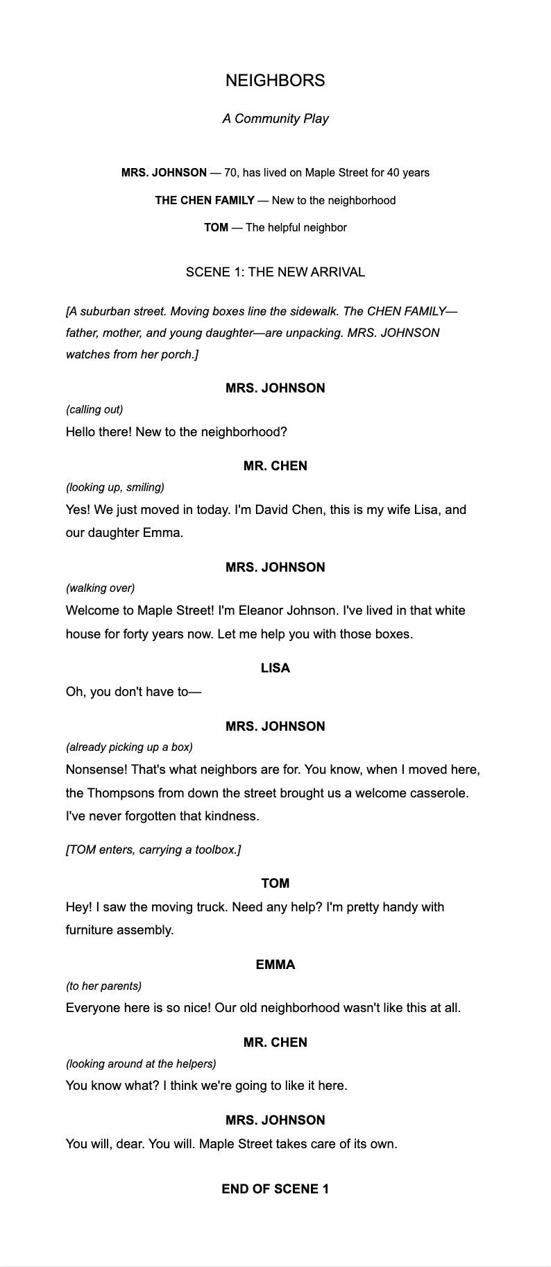 Community theatre accessible stage play script